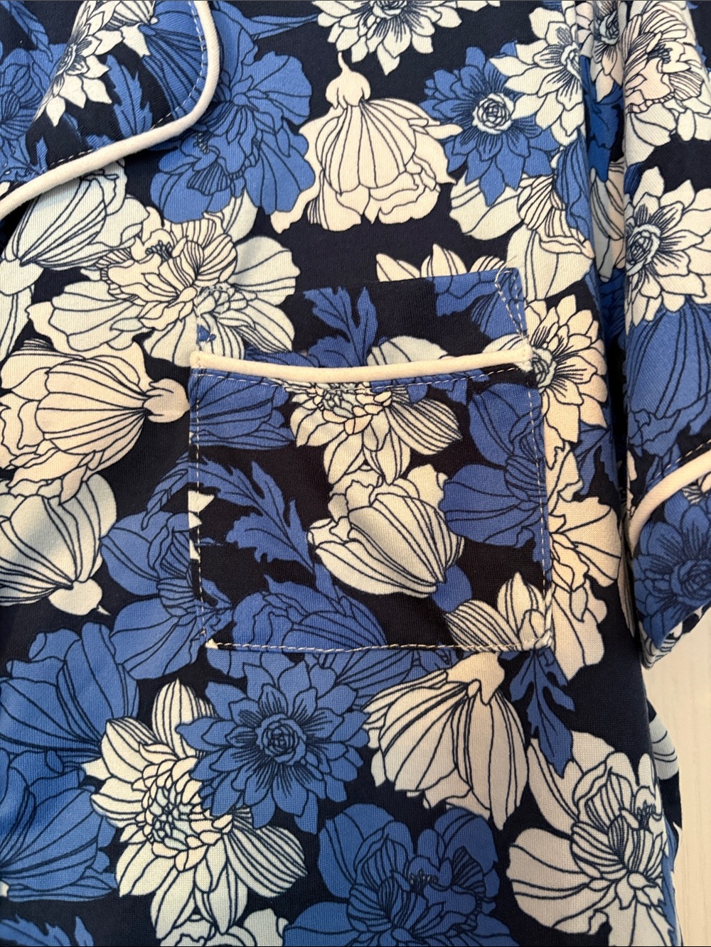 Jones New York Navy and Blue Floral Pajama Top and Bottom with White Piping - Picture 9 of 16